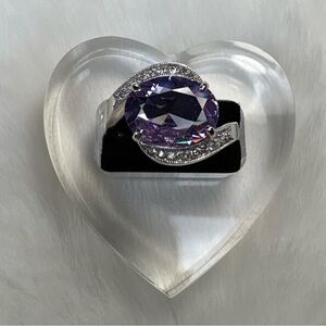 925 Sterling Silver Round Amethyst and Clear CZ Ring